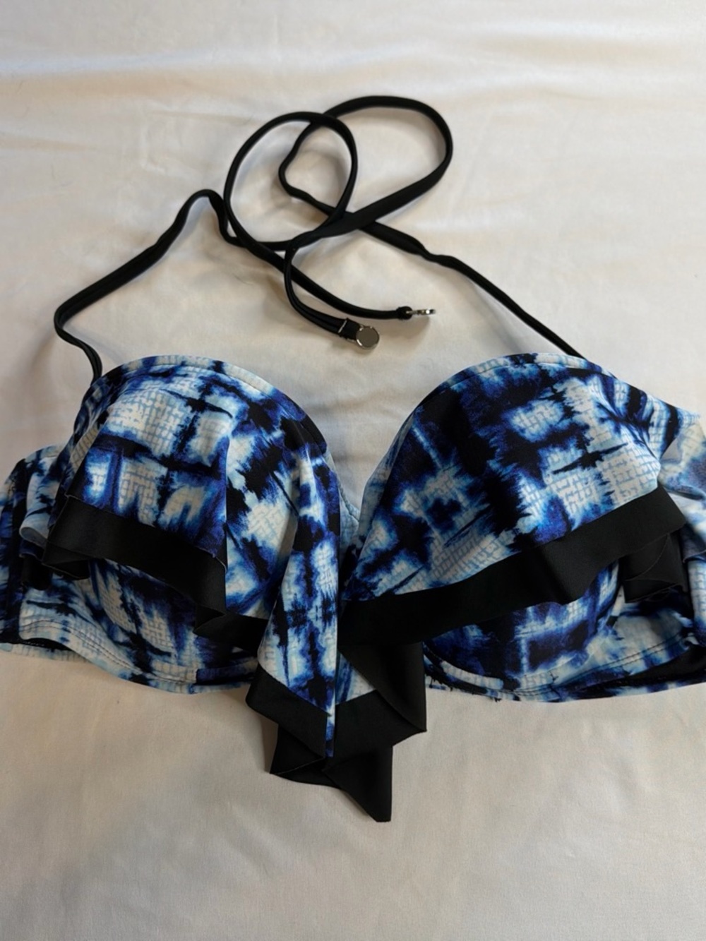 BONGO Blue & White Tie-Dye Ruffle Bikini Top